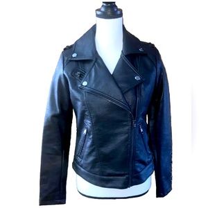Steve Madden Black Leather Laced Up Sleeves & Sides Motorcycle Jacket Womens Sm
